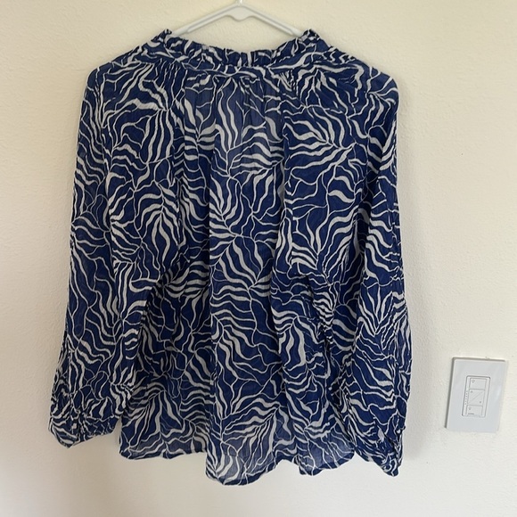 Joie Stow Printed Blouse Cobalt Blue White Cotton Lightweight size small - Picture 10 of 11